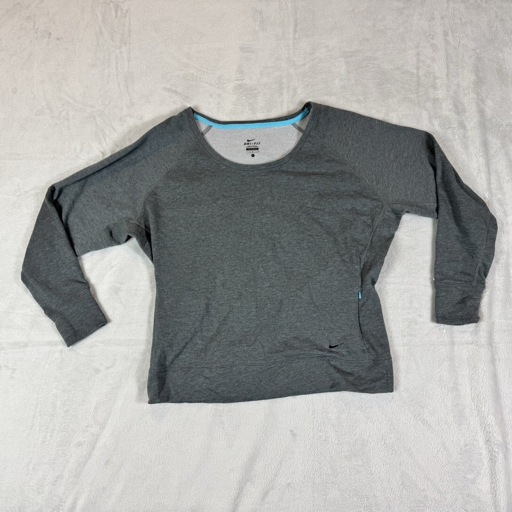 Nike Dri Fit‎ Womens Gray Long Sleeve Athletic Sweatshirt Top Size L